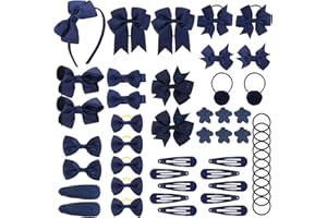 FRIUSATE 50Pcs Blue Girls School Hair Accessories Kit Bow Elastic Headband Hair Clips Kit, Red Pompom Hair Band Hair Accessories, Red Bow Ponytail Holder for Christmas Birthday Gift(Navy Blue)