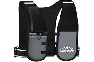 Nepfaivy Running Vest Women and Men - Lightweight and Reflective Running Vest with Waterproof Phone Holder, Adjustable and Breathable Hydration Backpack for Outdoor Hiking Cycling