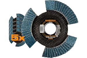 RHODIUS VISION PRO, 5 Stück Ø 115 mm K40 Fächerscheiben durchsichtig, Made in Germany, Metall Edelstahl Stahl INOX, für Winkelschleifer, Schleifscheibe, Fächerschleifscheibe