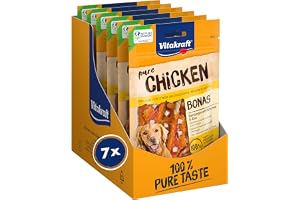 VITAKRAFT - Ren kycklingbonas, hundgodis, kyckling- och osttuggar, träningsgodis, utan tillsatt socker (7 x 80 G)