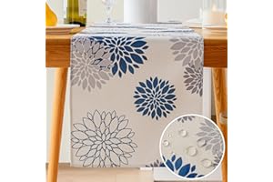 Vorysum Camino de Mesa Dalias Moderno Cocina Exterior Impermeable Camino de Mesa Azul Marino Hogar Decoración Manteles para Fiestas de Vacaciones Comedor 33x120 cm