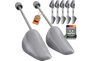 Incutex 5 pairs of shoe trees plastic, shoe stratcher, shoe shaper, variable up to size 44, grey