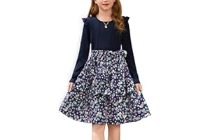 GRACE KARIN Mädchen Prinzessin Kleid Rundhals Langarm Festlich Blumen Rüschen Partykleid 6-14 Jahre