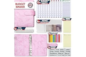 KASTLO A6 PU Leather 51pcs Budget Binder Notebook - Money Saving Wallet with Plastic Money Wallet Organiser, Label Sticker, Ruler - Budget Planner & Cash Envelopes for Cash Stuffing Wallet UK - Pink