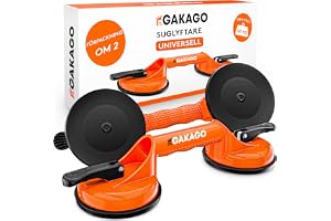 Gakago suglyft (2-pack) - Ergonomiska och halkfria sughandtag - 120 kg bärande vakuumlyft för transport av kakel, laminat, glas och glas som glaslyftare, glassugkopp, glasbärare
