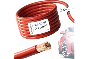 EBROM FLY przewód samochodowy – przewód samochodowy – kabel do akumulatora czerwony – przekrój 50 mm² – towar sprzedawany na metry – elastyczny 90 ± 5 Shore – 100% miedź, płaszcz specjalny PVC FLY FLRy – kabel rozruchowy, kabel do pojazdu o grubości 50 mm2