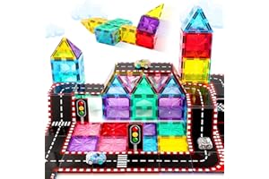 COOLJOYA Construction Magnetique Enfant, Jouet Enfant 3 Ans, Jeu de Construction Magnétique Jouet Enfant 3 4 5 6 Ans Fille Garcon, 65 Pièces Ensemble de Décorations de Route
