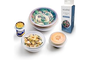 ‎STASHER Stasher Stretch-Deckel Premium Silikon, 4er-Set (9”, 6,5”, 4,5”, 2,5”), Klar – Wiederverwendbar, luftdicht, für Lebensmittelbehälter, backofen-, spülmaschinen-, gefriergeeignet, auslaufsicher