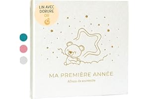 LENOABABY Livre de Naissance Bébé Ma Première Année | Album de Naissance et Livre Souvenir Bébé pour coller des photos et écrire | Album Photo Bebe avec stickers idéal comme Cadeau Naissance Fille et Garcon
