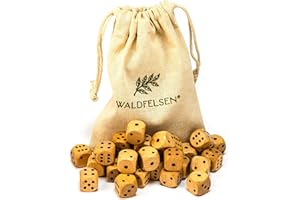 Waldfelsen 6, 12, 20, 30 oder 50 hochqualitative Holzwürfel aus echtem Buchenholz Augenwürfel Spielwürfel aus Holz in 16 mm Standardwürfel mit Stoffbeutel Würfelset (Blanko, 30 Stück)