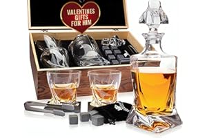 Coffret Whisky Cadeau – Verres, Carafe, Glacon Pierre Reutilisable, Dessous de Verre, Pinces à Glace, Boîte en Bois, Cartes Recettes, Sac en Velours – Service a Whisky pour Homme de Royal Reserve