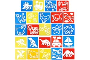 Tenare 24 Stencil da Disegno per Bambini 15 x 14 cm Stencil da Pittura in Plastica Truccabimbi Lavabili Forme per Disegnare per Bimbi Sagome di Animali Giungla Veicoli Spazio e Dinosauri, 4 Stili