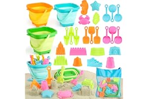 YIMORE Sandspielzeug Strandspielzeug Kinder, 28 PCS Sandkasten Spielzeug Kinder mit Faltbarer Eimer, Sandförmchen, Tasche, Gartenspielzeug ab 2 3 4 5 Jahre Mädchen Junge