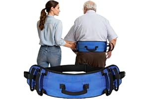 Rhino Valley Gait Belt Transfer Belt for Senior with 7 Handles, Lift Belt with Quick Release Buckle, 59" Anti-Slip Transfer Belt for Elderly, Medical Nursing Safety Patient Assist, Blue & Black