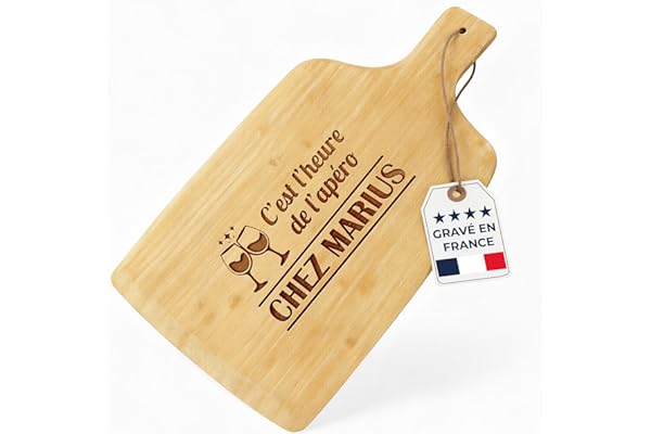KDO-MAGIC - Planche apéro personnalisée - Planche à découper en bois gravée - Personnalisable avec votre texte - Plusieurs modèles de gravure - Cadeau cuisine (Modèle C'est l'heure)