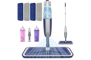 Microfibre Spray Mops for Floor Cleaning - MEXERRIS Wood Floor Mop with Spray 4 Reusable Pads 2 Refillable Bottles - Dust Wet Dry Mops Flat Mop for Hardwood Laminate Tiles Vinyl Home Commercial Use