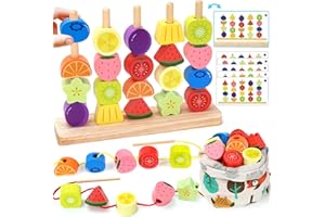 WHIZWINKS Montessori Wooden Stacking Blocks Toys: 2 3 4 Year Old Boys Girls Educational Gifts - Toddlers Sequence Game & Sorting & Lacing & Matching Shape - Preschool Learning Threading Beads Set Travel Toys
