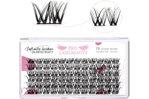 ‎PRO LASHBEAUTY Cluster Wimpern, 72 Stück einzelne Wimpern, Wimpern-Cluster DIY Wimpernverlängerung, super dünnes Band wiederverwendbar weich & bequem (Soul-D-12mm)