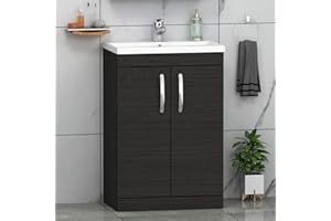 ROYAL BATHROOMS.CO.UK 600mm Floor Standing Bathroom Vanity Unit Mid Edge Basin 2 Doors Storage Cabinet Furniture - Hale Black