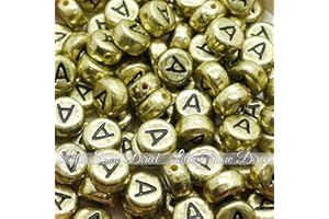 Little Snow Direct 100pcs 7mm Acrylic Letter Coin Beads A - Z Disc Alphabet Beads - A, Vintage Gold
