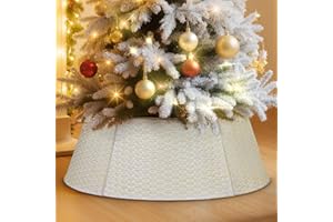 Lanpn Metal Collar Árbol de Navidad 70cm, Albero Natale Decorativo Christmas Tree Collar para Mediana M Árboles Artificiales Interior Exterior - Decoración Navideña (Blanco, Tejido Horizontal)