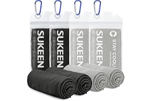 Sukeen Cooling Towel 4pcs - Quick Dry Fitness Ice Towel for Gym, Golf, Yoga, Sports - Instant Cool for Neck and Face (40''x12''), 2 Black + 2 Grey