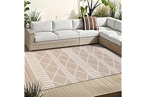 ‎OMERAI OMERAI Waschbarer Teppich Wohnzimmer In-& Outdoor Teppich Wetterfest 120X180CM Beige Balkon Teppich Modern Schlafzimmer rutschfest Teppich Weich Carpet