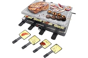 ‎JOIEYOU JOIEYOU Raclette, 8 Personen Raclette Grill 1500W inkl. Grillplatten Schiefer Pfännchen für Waffeleisen Sandwichmaker – 37x27x12 cm