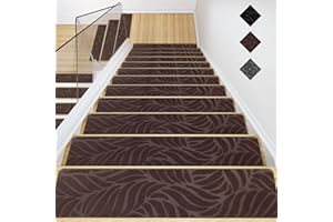GOYLSER Treppenmatten für Holztreppen-Anti-Rutsch-Treppen-Teppich-Tritte,Filz selbstklebend Stufenmatten innen 15 Stück 76x20cm Braune Bananenblatt
