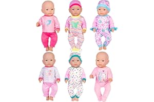 EBUDDY 6 Sets Doll Clothes Play Set Include Hat Rompers Outfits for 14-16 inch Baby Dolls and 43cm / 17 inch Baby Dolls (No Doll)