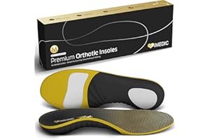 iMedic Premium Semelles orthopédiques pour femmes et hommes - EU 40-42 Semelles Chaussures Gel - Semelles Chaussures Confort - Soutien de la voûte plantaire pour aider les pieds plats, Noir/Or