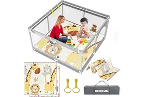 GERCHAM Box Bambini con Materassino,120x120cm Recinto per Bambini, Box Neonato con Tappetino Schiuma,Recinto Neonato con Rete Traspirante Sui Quattro Lati e Base Antiscivolo