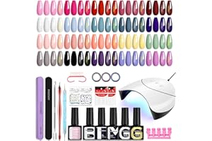 Phoenixy Kit de Uñas Semipermanentes 25 Piezas con Lámpara U V/LED, Uñas Semipermanentes Kit Completo con Base y Top Coat Ideal para Principiantes y Profesionales Regalo Festivo