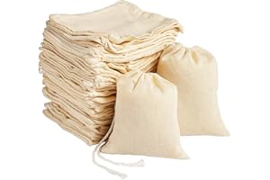 Daucin 60 Stück Baumwolltasche Klein mit Tunnelzug, 8 x 10 cm Baumwolle Musselin Beutel Wiederverwendbare Musselin Beutel für Gewürze, Biologisch Abbaubare für Filter, Gewürze, Tee, Kaffee