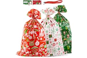 ZSYIULIA 3pcs Christmas Giant Gift Bags, 36 x 56 inch Jumbo Xmas Sacks Extra Large Christmas Bags, Drawstring Red Green Oversized Xmas Gift Bags Huge Wrapping Sacks Extra Big Toy Bags for Party Favors
