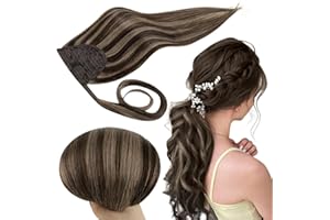 ‎RUNATURE RUNATURE Ponytail Extensions Echthaar Braun Highlight 35cm Gerade Zopf Extensions Echthaar Dunkelbraun Mit Aschbraun Glatt Extensions Echthaar Pferdeschwanz 70g #2P8A