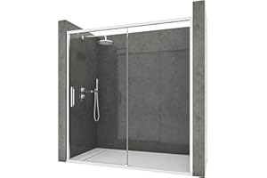 NEBADOON | Mamparas de Ducha - 1 Puerta Corredera + 1 Fijo - Mampara de Ducha Corredera - Perfilería Plata Brillo - 154 a 158 cm (Ancho Adaptable 4 cm) x 195 cm (Alto) - Posición Puerta Izquierda