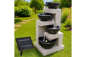 AMUR Fontaine solaire de jardin avec lumière LED - Fontaine décorative - Cascade - Lampe de jardin - Pompe de bassin pour terrasse, balcon - Avec pompes (fontaine solaire en forme de bac à eau avec lumière
