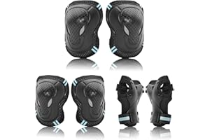 DICSPOTIN Set di protezioni per adulti e giovani, ginocchiere, gomitiere, polsiere 6 in 1, per skateboard, roller, pattini a rotelle, bici, scooter, pattini in linea, bicicletta, BMX (blu, L)