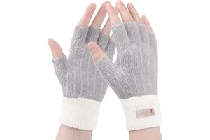 GEBELL Fingerless Gloves For Women - Winter Thermal Gloves Warm Soft Knit Half Fingers Mittens for Ladies Driving Working Typing UK