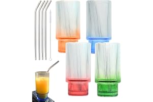 SMITHS MASON JARS Smith's Mason Jars 4-pc Tall Collins Vintage Style Glasses with Metal Straws Set - Bicchiere ideale per vin brulè, Cranberry Punch, succhi di frutta - Misto