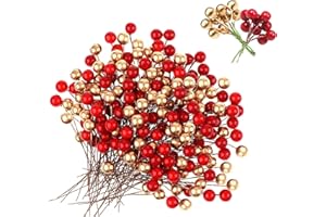 Homo Trends Christmas Decorations 200PCS Christmas Artificial Berries Holly Berries for Christmas Wreath Decorations, Christmas Craft Supplies (Gold, Red)