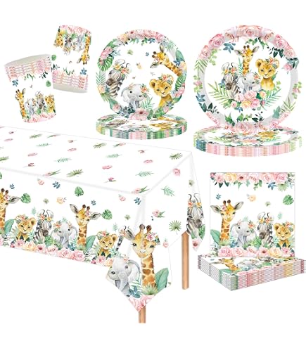 Pack De Vaisselle Jetable Rose à Motifs Animaux – 61 Pièces Pour 20 Enfants – Anniversaire, Fête - 2