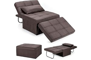 CASART 4 in 1 Sofa Bed, Convertible Sofa Bed Chair with Adjustable Backrest, Retractable Footrest & Waist Pillow, Single Folding Ottoman Sleeper for Living Room Office (Polyester Fabric, Brown)