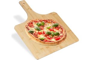 Relaxdays Pizzaspade XXL, bambu, 50 x 38 cm, fyrkantig, pizzaspade, rundade kanter, med handtag, brödspjäll, natur, 1 styck