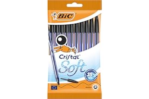 BIC Cristal Soft, Penne Nere a Sfera, Fornitura per Cancelleria Scuola, Punta Media (1.2mm), Confezione 10 Unità