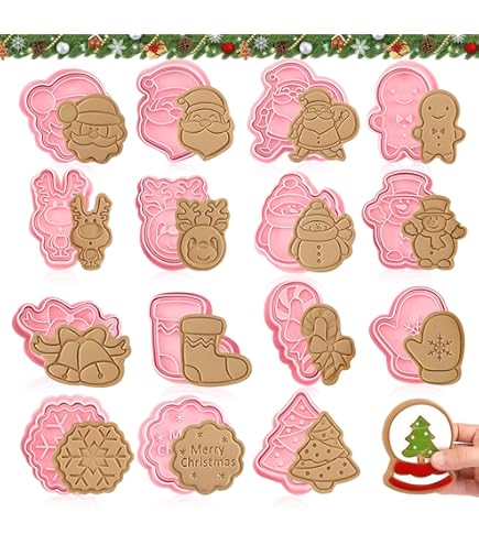 Emporte-pièces De Noël, Lot De 16 Moule à Gâteau De Noël Avec Poussoirs