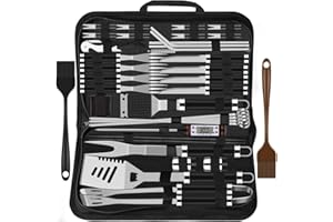 Grilliance 38 Stücke BBQ Grillbesteck Set Edelstahl Grillzubehör für Männer Geschenk Geburtstag Hochwertiger Grillutensilien Set Koffer mit Grillkoffer und Grillmatte für Garten und Camping Schwarz