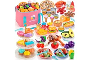 EFOSHM 68-delars livsmedelsleksaker, barnkök, lekkök, tillbehör, barnkök med pizzafrukt och grönsaker, utomhusleksak från 3 å