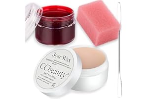 CCbeauty Special Effects Stage Makeup Wax (1.6 Oz) Fake Wound Moulding Scars Kit with Spatula，Scab Blood(0.63Oz) + Pink Stipple Sponge